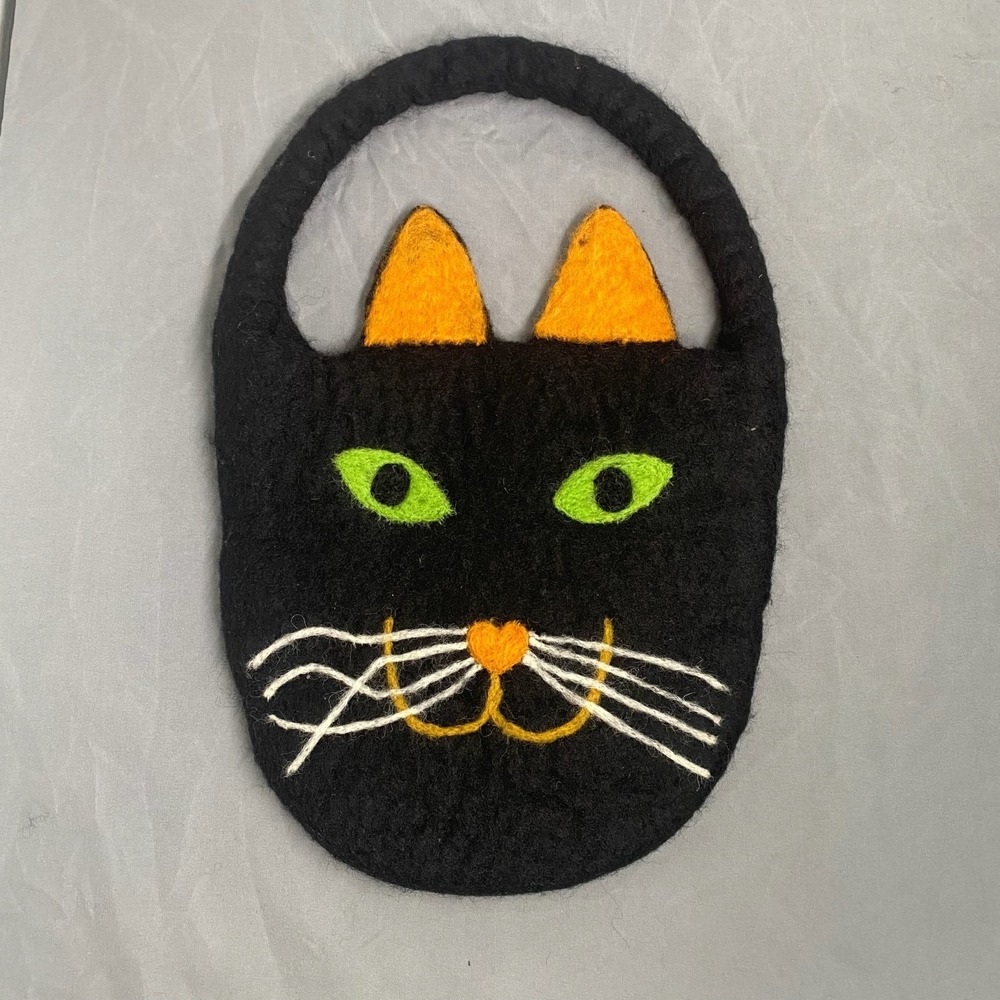 Handmade Felted Bag Small Purse‎ Black Cat Top Handle Halloween